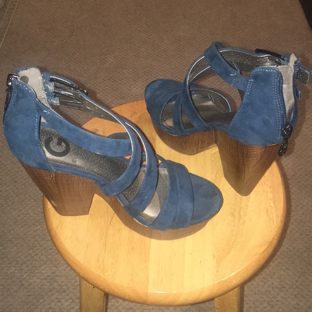 G by Guess Dark Teal Chunky wedged heels.